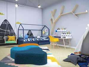 Projekt pokoju dziecięcego - Duży szary pokój dziecka dla dziecka dla chłopca dla dziewczynki - zdjęcie od Geometria Studio
