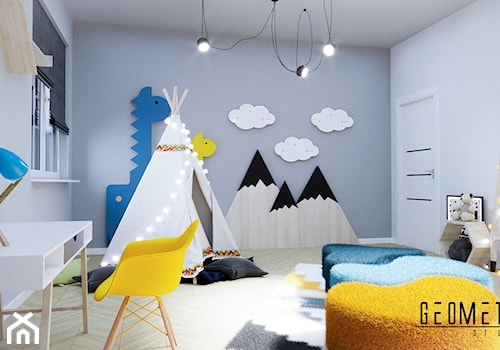 Projekt pokoju dziecięcego - Średni szary pokój dziecka dla dziecka dla chłopca dla dziewczynki, styl skandynawski - zdjęcie od Geometria Studio