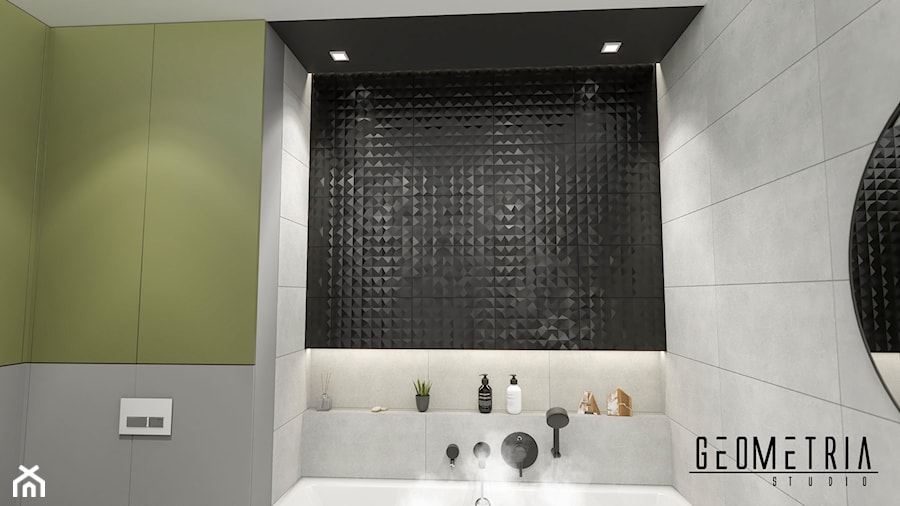 Projekt łazienki - Mała bez okna z lustrem z punktowym oświetleniem łazienka, styl nowoczesny - zdjęcie od Geometria Studio