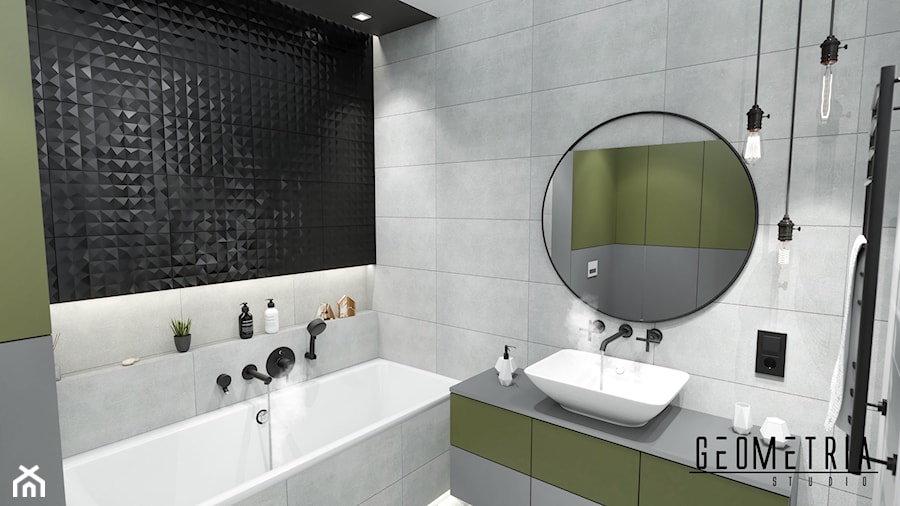 Projekt łazienki - Mała bez okna z lustrem z punktowym oświetleniem łazienka, styl skandynawski - zdjęcie od Geometria Studio