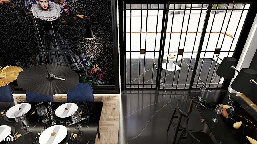 czarna kuchnia +jadalnia - zdjęcie od PLUSDESIGN Studio Projektowe Luba Boccardi