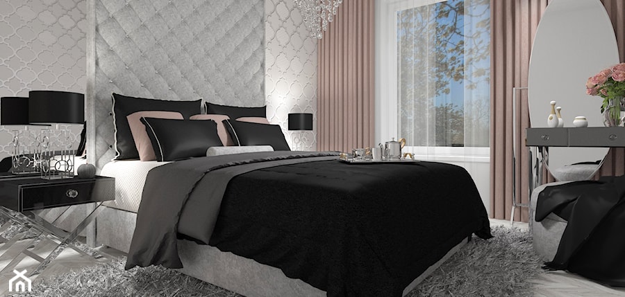 CZARNA SYPIALNIA GLAMOUR - Średnia szara sypialnia, styl glamour - zdjęcie od PLUSDESIGN Studio Projektowe Luba Boccardi