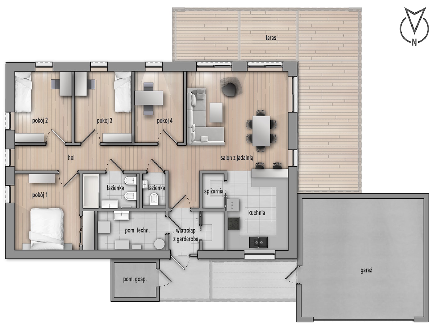 Rzut domu HG 04 energo+ - zdjęcie od Hexa Green_Projekty domów pasywnych i niskoenergetycznych - Homebook