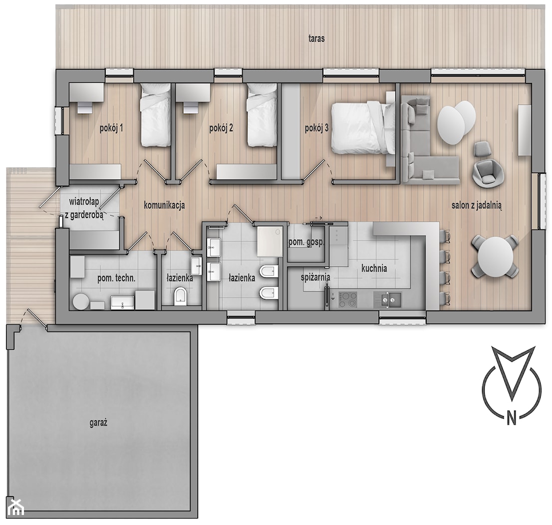 Rzut domu parterowego HG 08 energo+ - zdjęcie od Hexa Green_Projekty domów pasywnych i niskoenergetycznych - Homebook