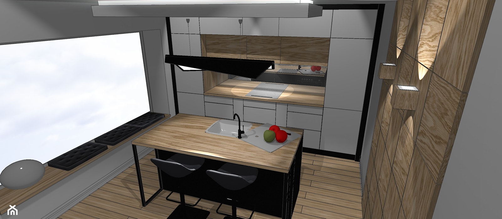 Ponadczasowa kuchnia: biały i czarny lakier ocieplony olejowanym drewnem . - zdjęcie od Szoka Design Szoka Iwona - Homebook