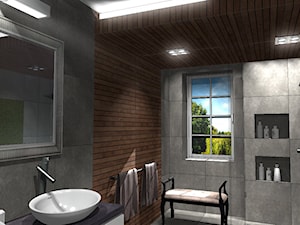 Łazienka w ponadczasowej szarości ocieplonej drewnem - zdjęcie od Szoka Design Szoka Iwona