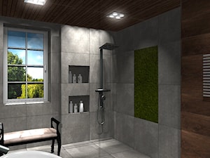 Ponadczasowa łazienka w szarości ocieplonej drewnem - zdjęcie od Szoka Design Szoka Iwona