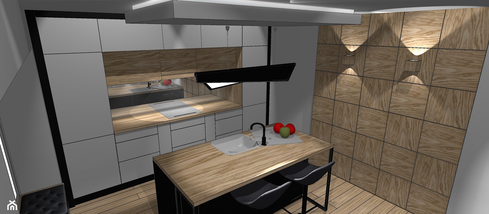 Ponadczasowa kuchnia: biały i czarny lakier ocieplony olejowanym drewnem . - zdjęcie od Szoka Design Szoka Iwona - Homebook