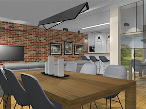 Przebudowa parterowego domu -salon z kuchnią - Średni biały salon z kuchnią z jadalnią, styl industrialny - zdjęcie od Szoka Design Szoka Iwona