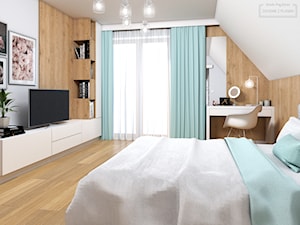 Dom w Tarnowskich Górach - Średnia beżowa biała brązowa sypialnia z balkonem / tarasem, styl nowoczesny - zdjęcie od Studio Projektowe Zgodnie Z Planem