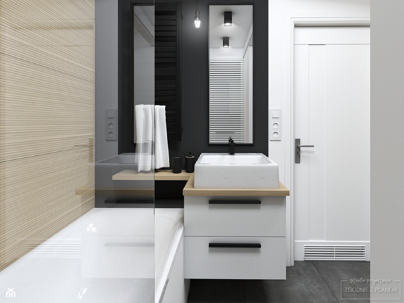 Łączona łazienka w bloku - Mała bez okna z lustrem z punktowym oświetleniem łazienka, styl nowoczesny - zdjęcie od Studio Projektowe Zgodnie Z Planem - Homebook