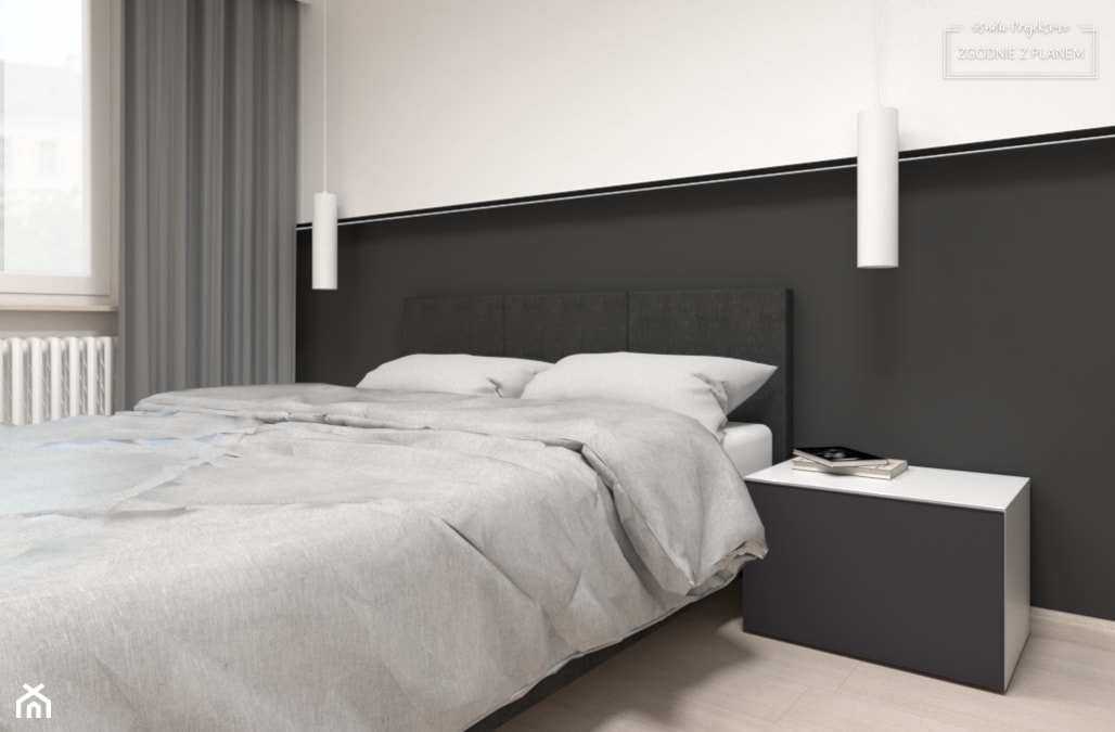 Nowoczesna sypialnia w bloku - Średnia biała czarna sypialnia, styl nowoczesny - zdjęcie od Studio Projektowe Zgodnie Z Planem - Homebook