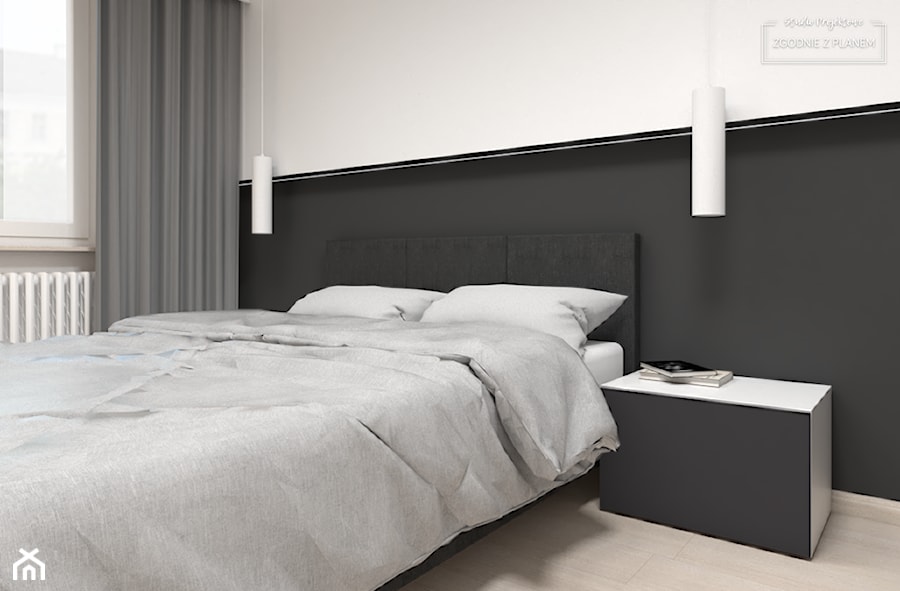 Nowoczesna sypialnia w bloku - Średnia biała czarna sypialnia, styl nowoczesny - zdjęcie od Studio Projektowe Zgodnie Z Planem