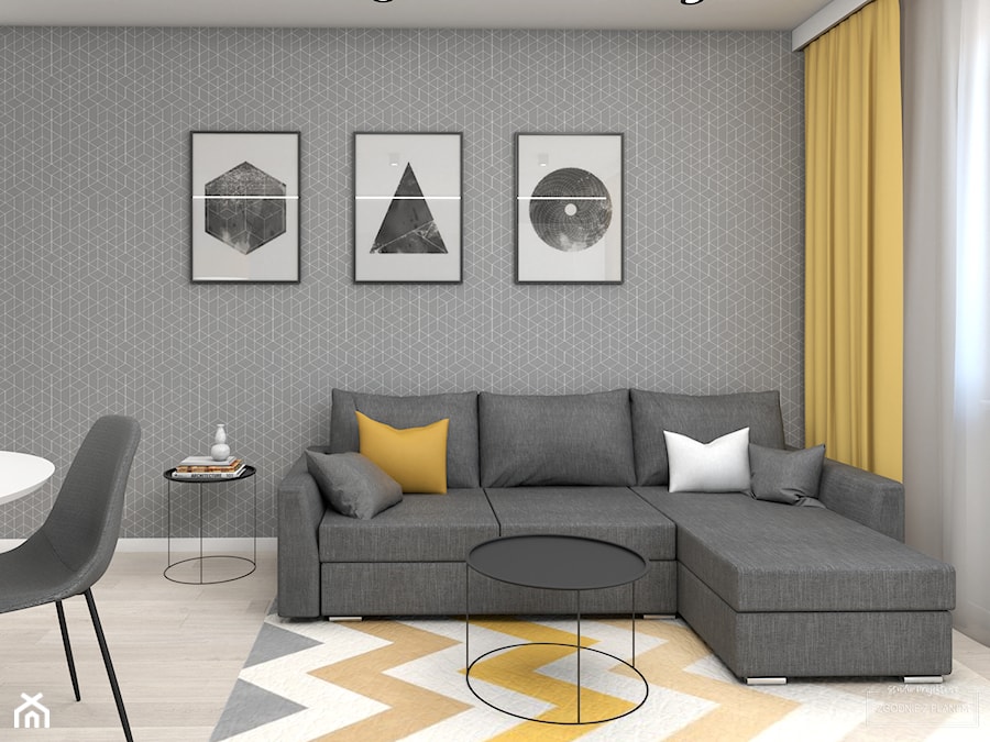 Żółto-szary salon - Salon, styl nowoczesny - zdjęcie od Studio Projektowe Zgodnie Z Planem