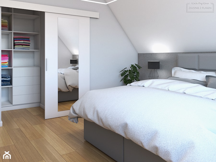 Dom w Tarnowskich Górach - Średnia biała szara sypialnia z garderobą, styl nowoczesny - zdjęcie od Studio Projektowe Zgodnie Z Planem