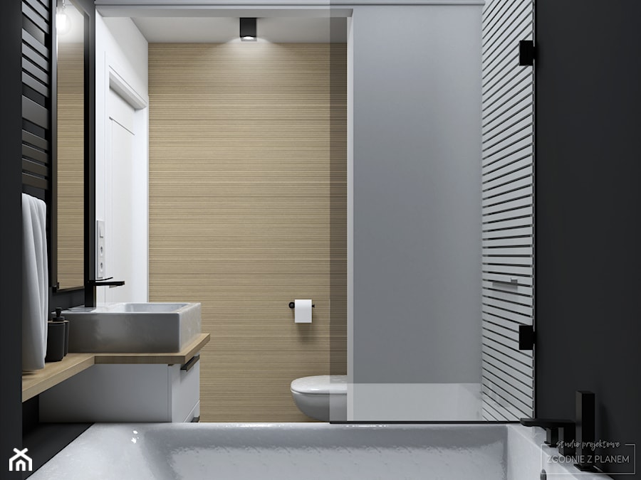 Łączona łazienka w bloku - Mała bez okna z lustrem z punktowym oświetleniem łazienka, styl nowoczesny - zdjęcie od Studio Projektowe Zgodnie Z Planem