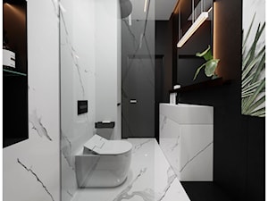 Łazienka black&white - Mała bez okna z lustrem z marmurową podłogą łazienka, styl minimalistyczny - zdjęcie od Visoo Design