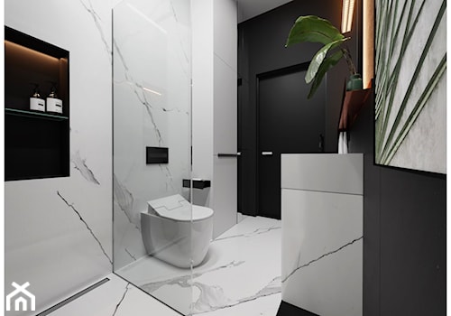 Łazienka black&white - Średnia bez okna z marmurową podłogą łazienka, styl minimalistyczny - zdjęcie od Visoo Design