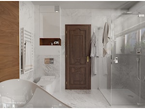 Elegancka łazienka przy sypialni. - Średnia z marmurową podłogą łazienka z oknem, styl nowoczesny - zdjęcie od Visoo Design