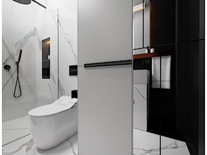 Łazienka black&white - Mała bez okna z lustrem z marmurową podłogą z punktowym oświetleniem łazienka, styl minimalistyczny - zdjęcie od Visoo Design