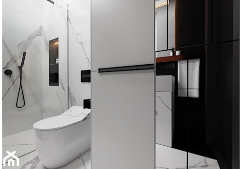 Łazienka black&white - Mała bez okna z lustrem z marmurową podłogą z punktowym oświetleniem łazienka, styl minimalistyczny - zdjęcie od Visoo Design