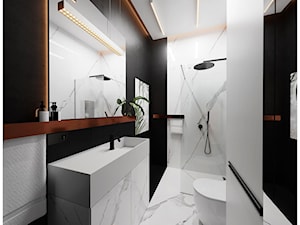 Łazienka black&white - Średnia bez okna z lustrem z marmurową podłogą łazienka, styl minimalistyczny - zdjęcie od Visoo Design