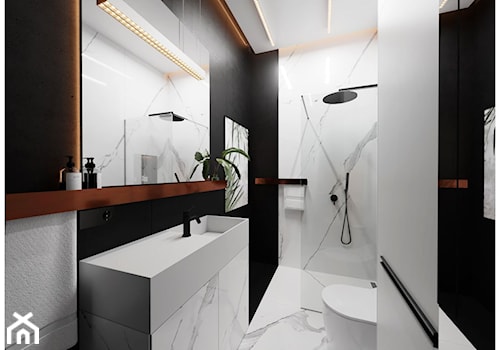Łazienka black&white - Średnia bez okna z lustrem z marmurową podłogą łazienka, styl minimalistyczny - zdjęcie od Visoo Design