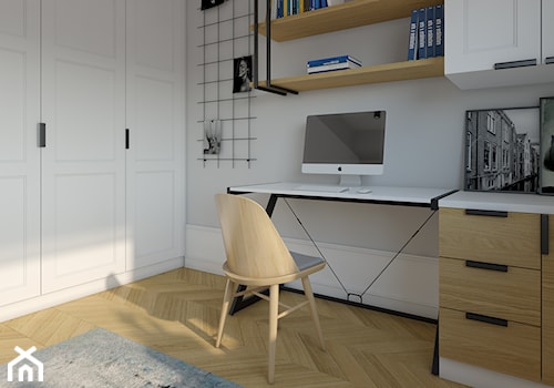 Gabinet domowy 12m2 - Małe w osobnym pomieszczeniu białe szare biuro, styl nowoczesny - zdjęcie od KDK Design