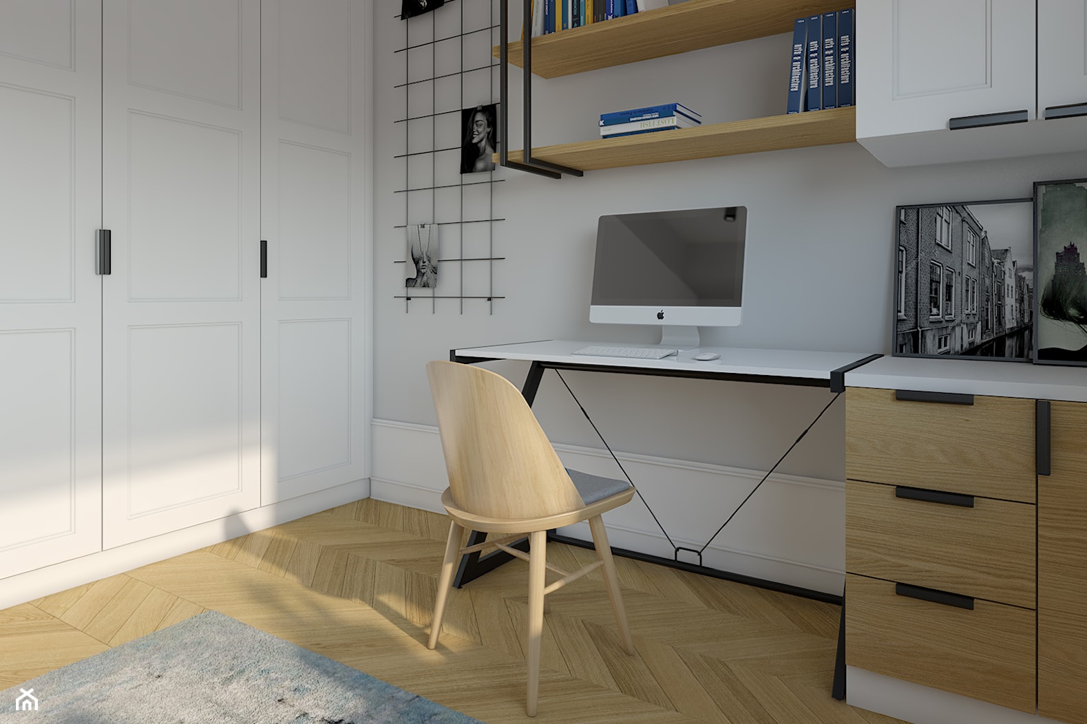 Gabinet domowy 12m2 - Małe w osobnym pomieszczeniu białe szare biuro, styl nowoczesny - zdjęcie od KDK Design - Homebook