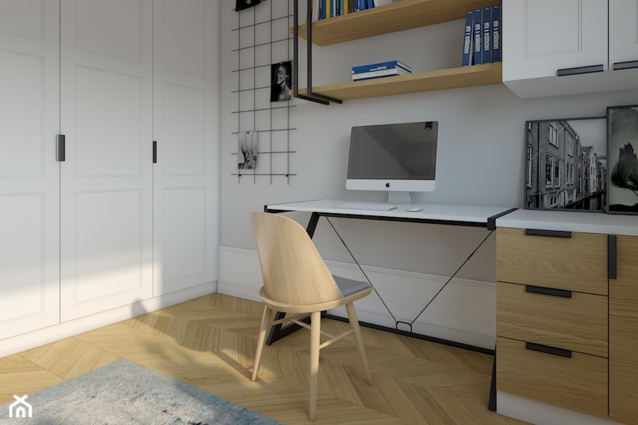 Gabinet domowy 12m2 - Małe w osobnym pomieszczeniu białe szare biuro, styl nowoczesny - zdjęcie od KDK Design