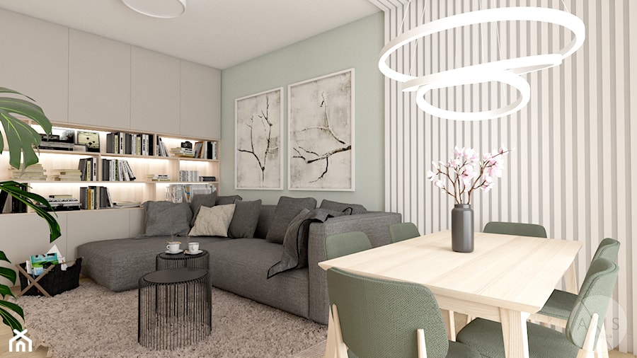 Mieszkanie na warszawskiej Woli - Mały szary salon z jadalnią, styl nowoczesny - zdjęcie od AxisDesign