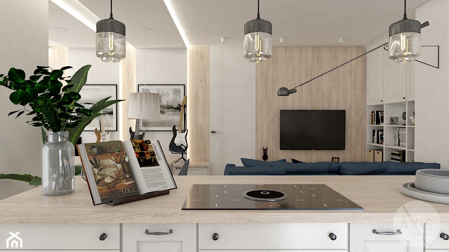 Apartament w Płońsku - Średni szary salon z kuchnią, styl tradycyjny - zdjęcie od AxisDesign