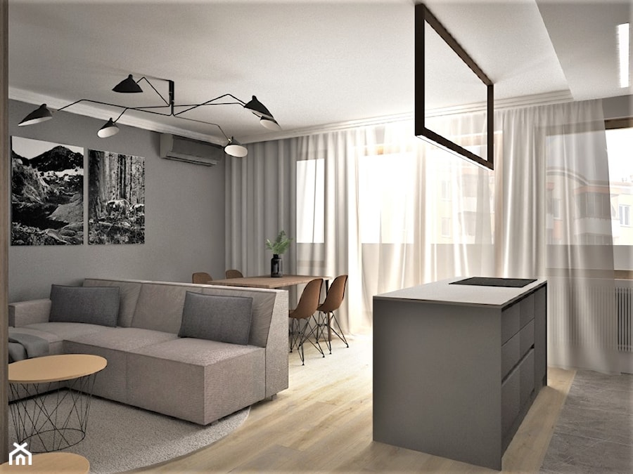 apartament g - Średni biały szary salon z kuchnią z jadalnią, styl nowoczesny - zdjęcie od Minima Studio