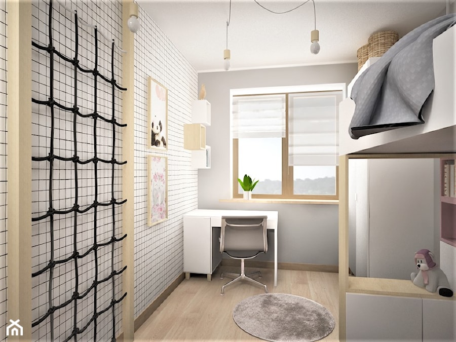apartament g - Średni biały szary pokój dziecka dla nastolatka dla chłopca dla dziewczynki, styl skandynawski - zdjęcie od Minima Studio