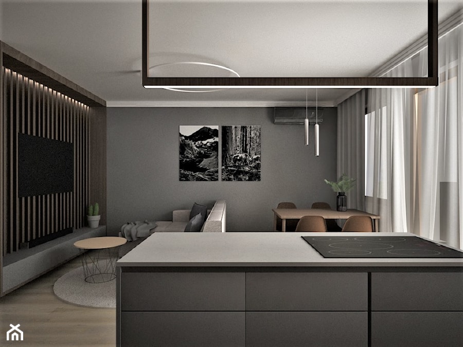 apartament g - Mały czarny salon z kuchnią z jadalnią, styl nowoczesny - zdjęcie od Minima Studio