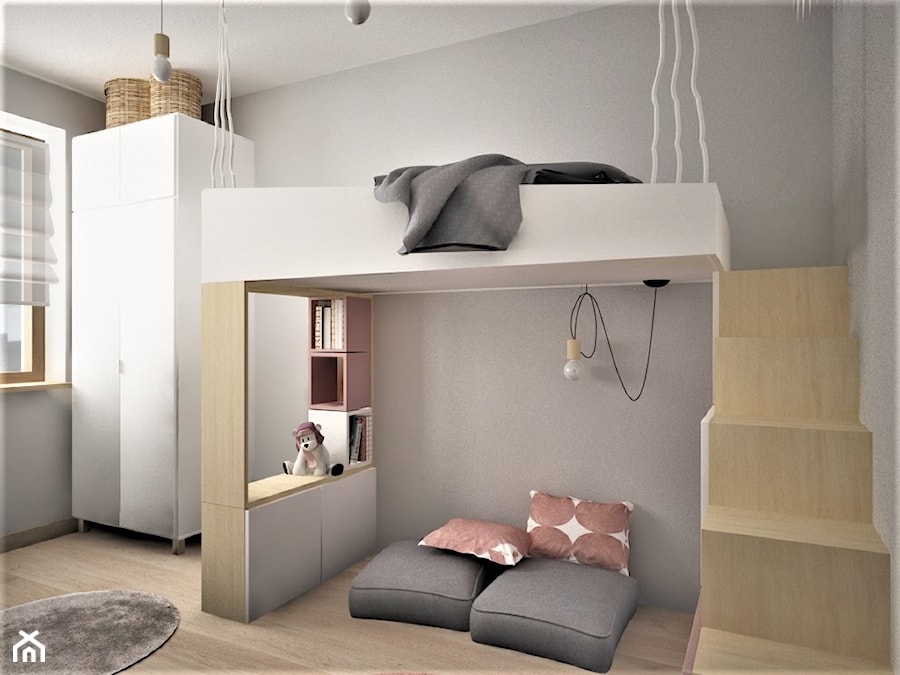 apartament g - Średni szary pokój dziecka dla nastolatka dla dziewczynki, styl skandynawski - zdjęcie od Minima Studio