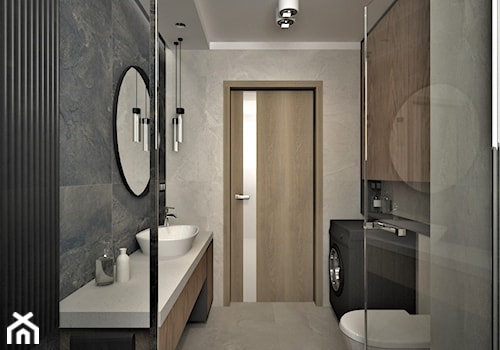 apartament g - Średnia bez okna z pralką / suszarką z lustrem z punktowym oświetleniem łazienka, styl nowoczesny - zdjęcie od Minima Studio