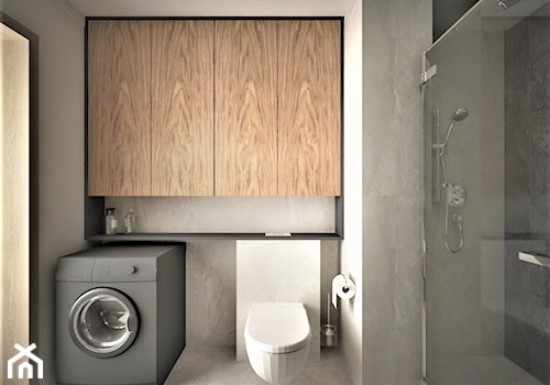 apartament g - Średnia z pralką / suszarką łazienka z oknem, styl nowoczesny - zdjęcie od Minima Studio