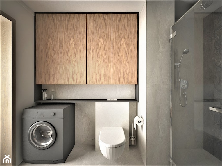 apartament g - Średnia z pralką / suszarką łazienka z oknem, styl nowoczesny - zdjęcie od Minima Studio