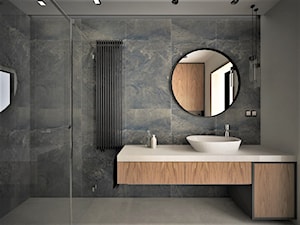 apartament g - Średnia z lustrem z punktowym oświetleniem łazienka z oknem, styl nowoczesny - zdjęcie od Minima Studio