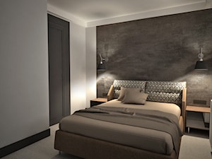 apartament k - Mała brązowa szara sypialnia, styl nowoczesny - zdjęcie od Minima Studio