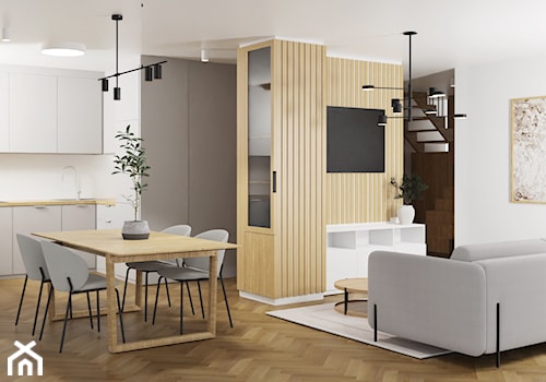 Apartament dwupoziomowy Kraków - Salon, styl skandynawski - zdjęcie od erarchitekci