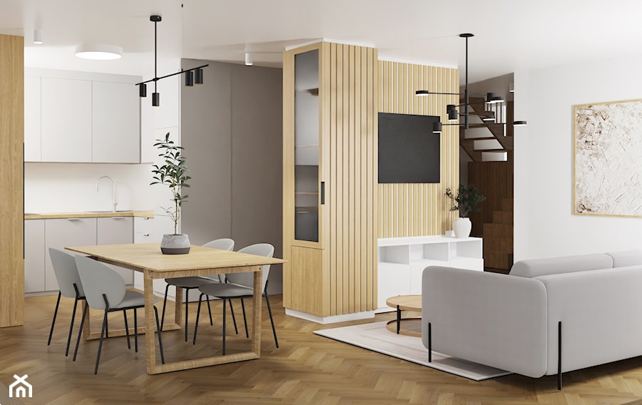 Apartament dwupoziomowy Kraków - Salon, styl skandynawski - zdjęcie od erarchitekci