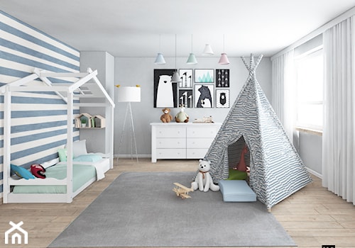 Pokój chłopca w domu pod Warszawą - Średni biały szary pokój dziecka dla dziecka dla chłopca dla dziewczynki, styl tradycyjny - zdjęcie od Modeco Magda Olszewska - Architektura wnętrz