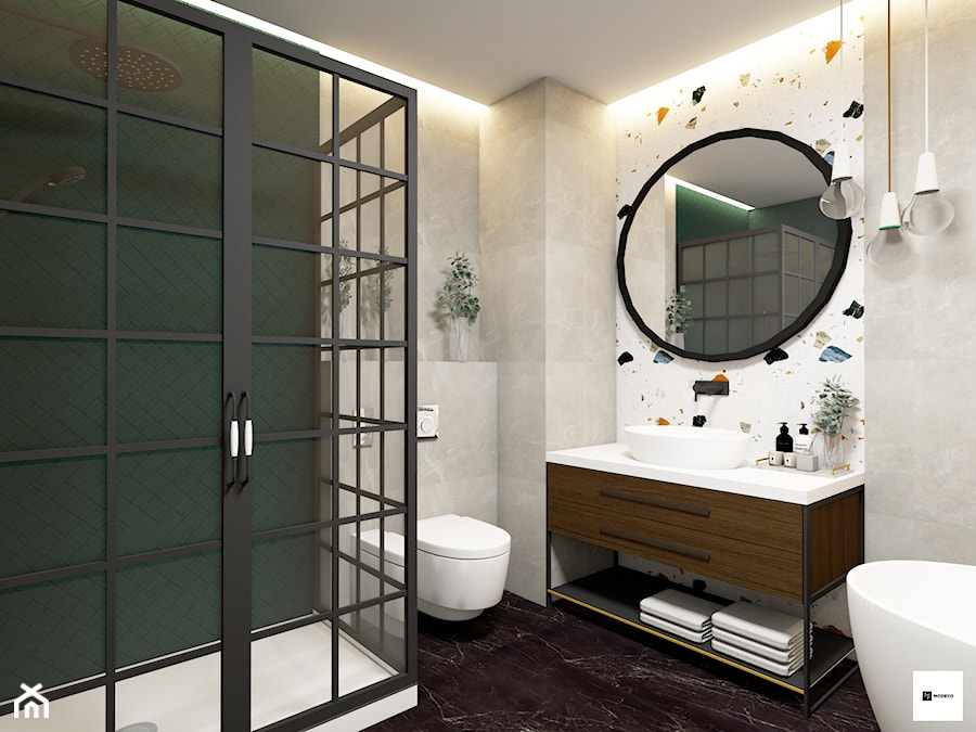 Łazienka w stylu ekletycznym - Średnia bez okna z lustrem z marmurową podłogą łazienka, styl nowoczesny - zdjęcie od Modeco Magda Olszewska - Architektura wnętrz