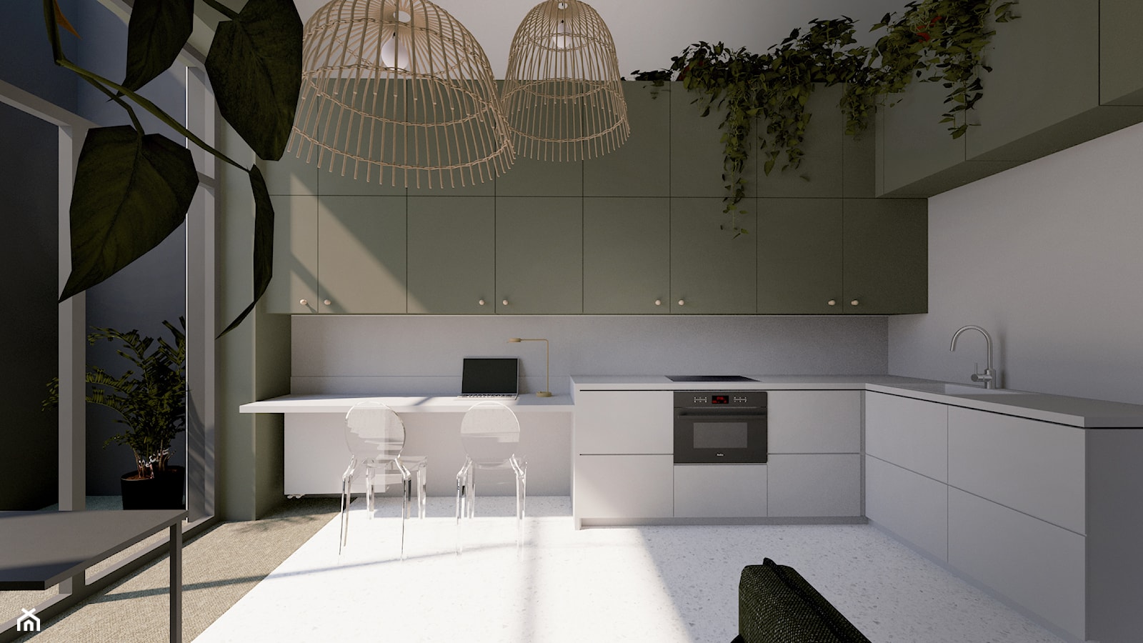 Modułowe rozwiązania - salon z aneksem kuchennym - zdjęcie od zew.design - Homebook
