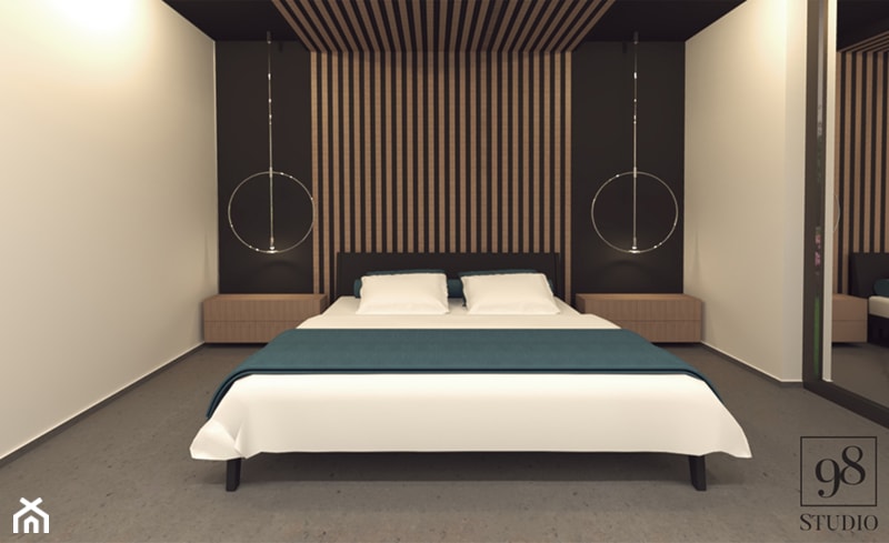 Sypialnia z elementami drewna na ścianie i suficie - zdjęcie od studio98 - Homebook