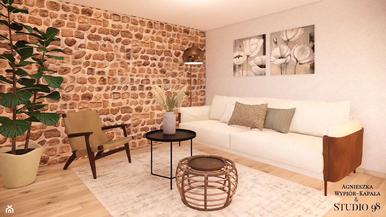 Salon w stylu rustykalnym - z sofą i fotelem - zdjęcie od studio98 - Homebook