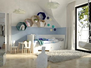 POKÓJ 2/3 LATKI - Duży biały niebieski pokój dziecka dla dziecka dla chłopca dla dziewczynki - zdjęcie od Margaret Architect