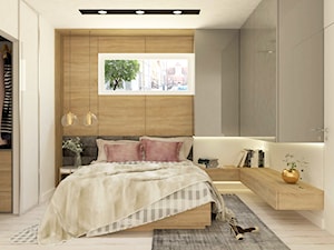 GDAŃSK | SUTERENA | SYPIALNIA - Mała biała szara sypialnia z garderobą - zdjęcie od Margaret Architect
